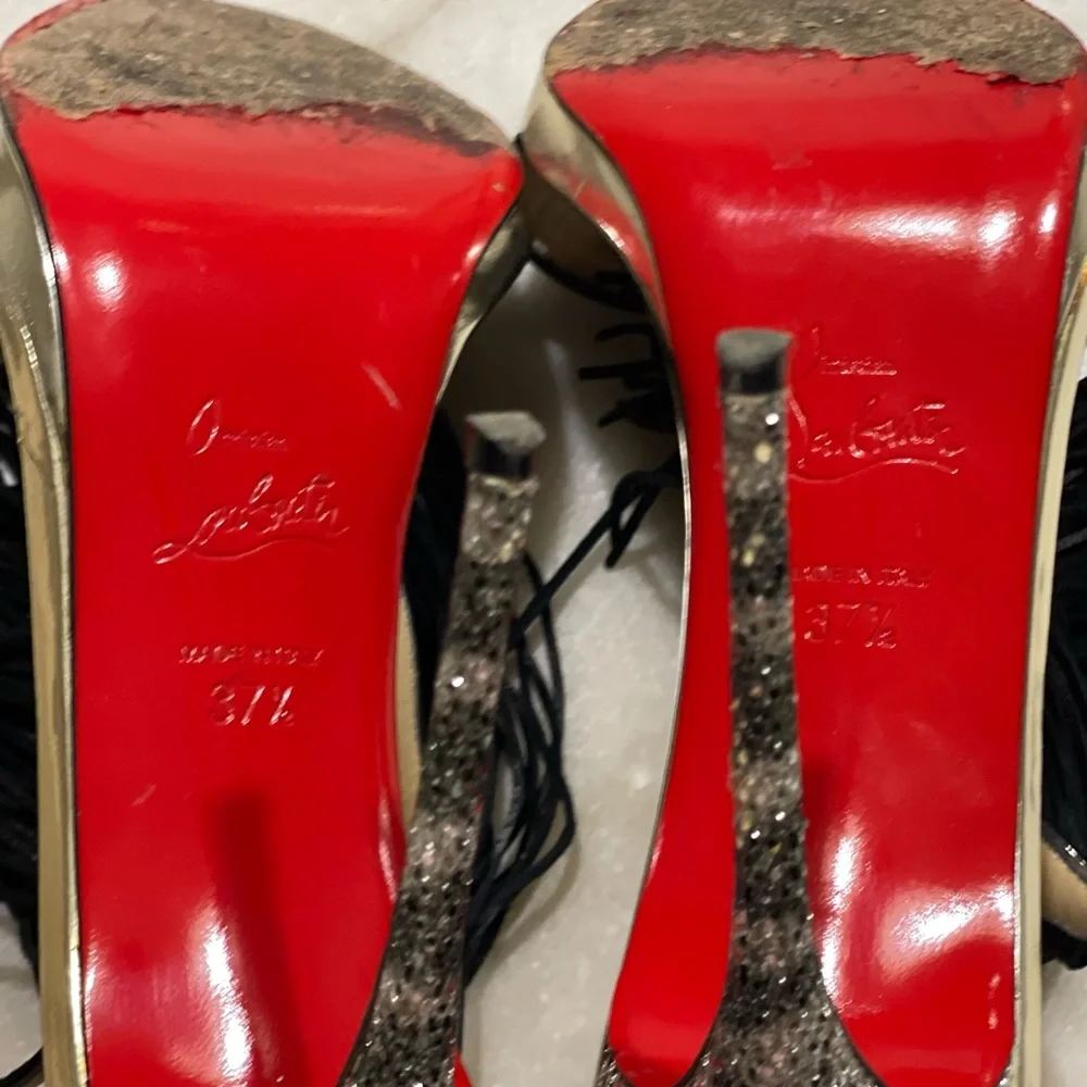 Christian Louboutin Silver Heels with Black Tassels - Picture 5 of 7